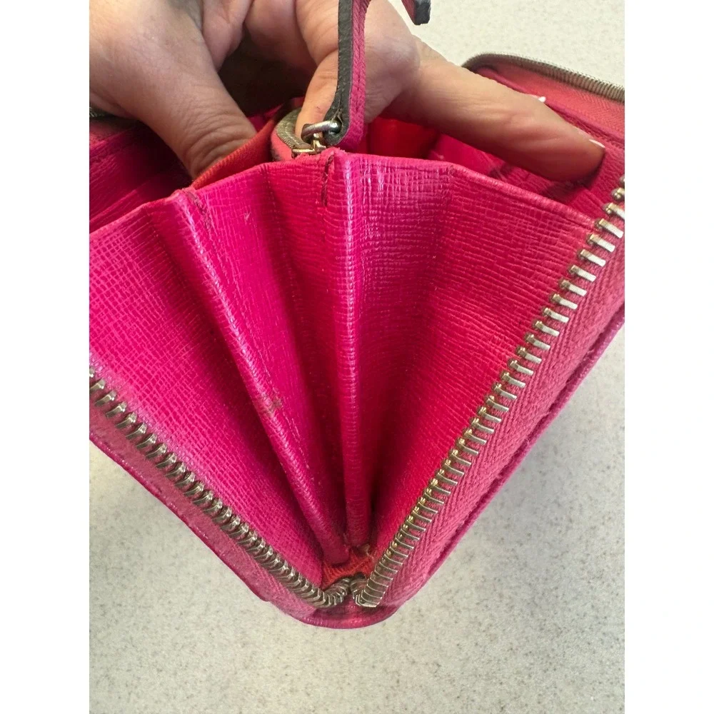 Dooney‎ & Bourke Hot Pink Saffiano Zip Around Wallet Leather Continental Wallet